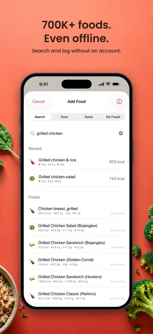 700K+ foods. Even offline.