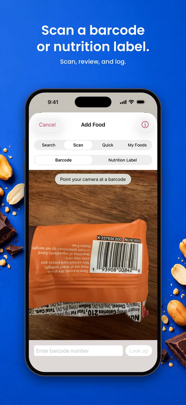 Scan a barcode or nutrition label.